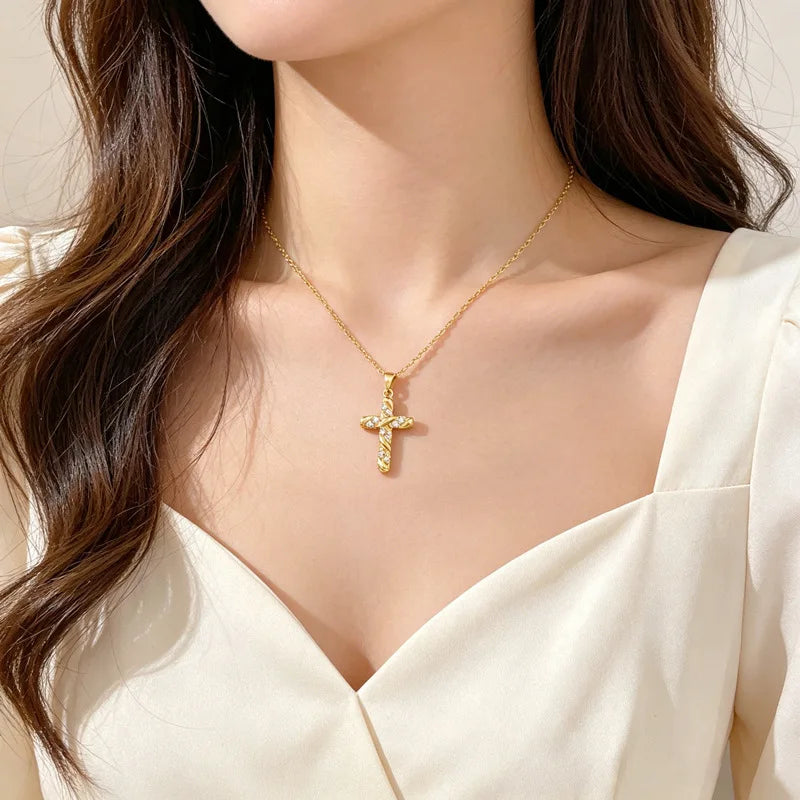 Women's Gold Cross Pendant Necklace – Stainless Steel Choker Pendant Necklace Nixie