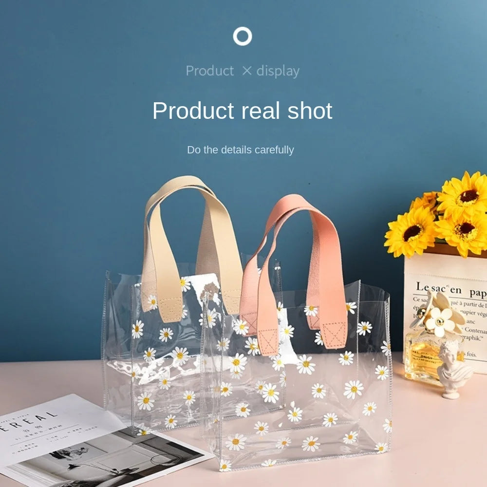 PVC Clear Tote Bag – Daisy Transparent Waterproof Handbag Clear PVC Tote Bag Nixie