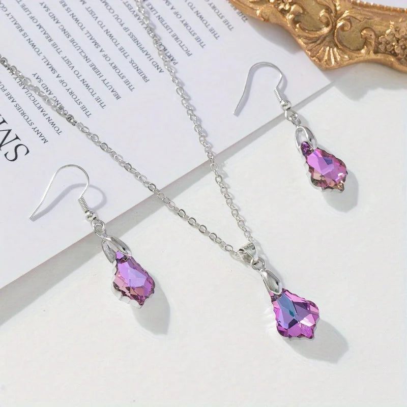 3-Piece Colorful Zircon Necklace & Drop Earrings Jewelry Set