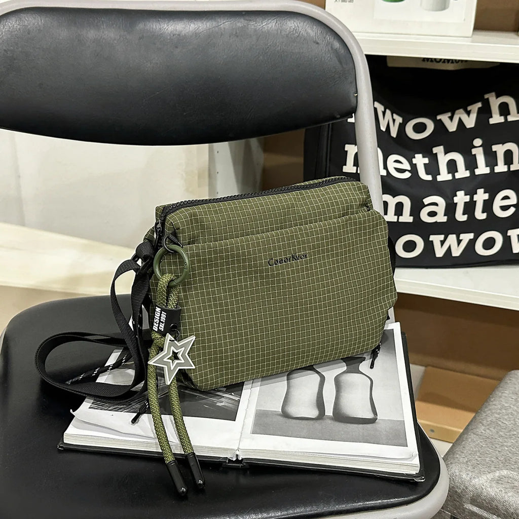 Korean Plaid Canvas Crossbody Bag – Commute & Travel Crossbody Shoulder Bag Nixie Green
