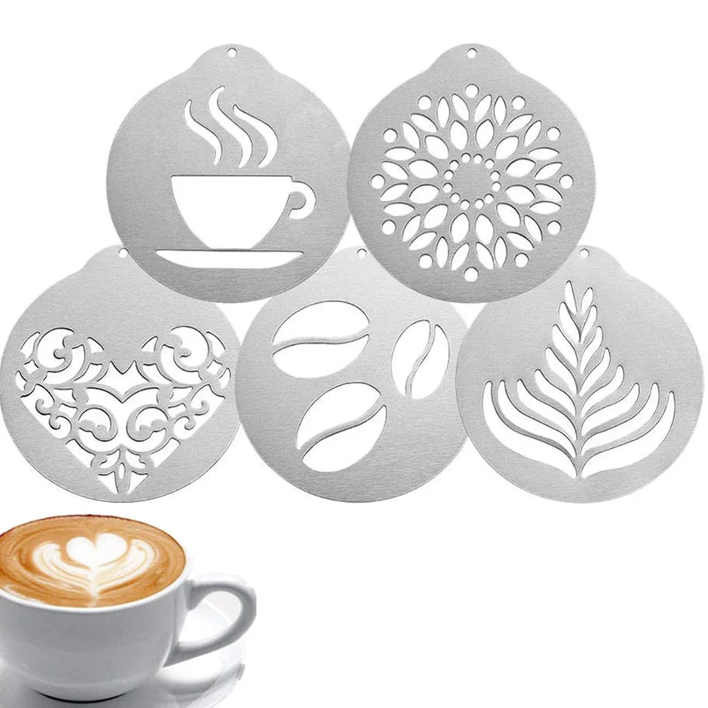 5-Piece Stainless Steel Latte Art Stencils & Cappuccino Templates Coffee Decorating Stencils Nixie