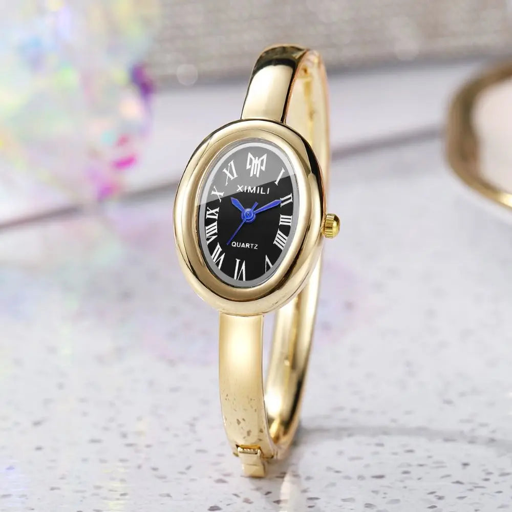 Oval Dial Bangle Bracelet Watch – Elegant Ladies Quartz Watch Ladies Bangle Watch Nixie