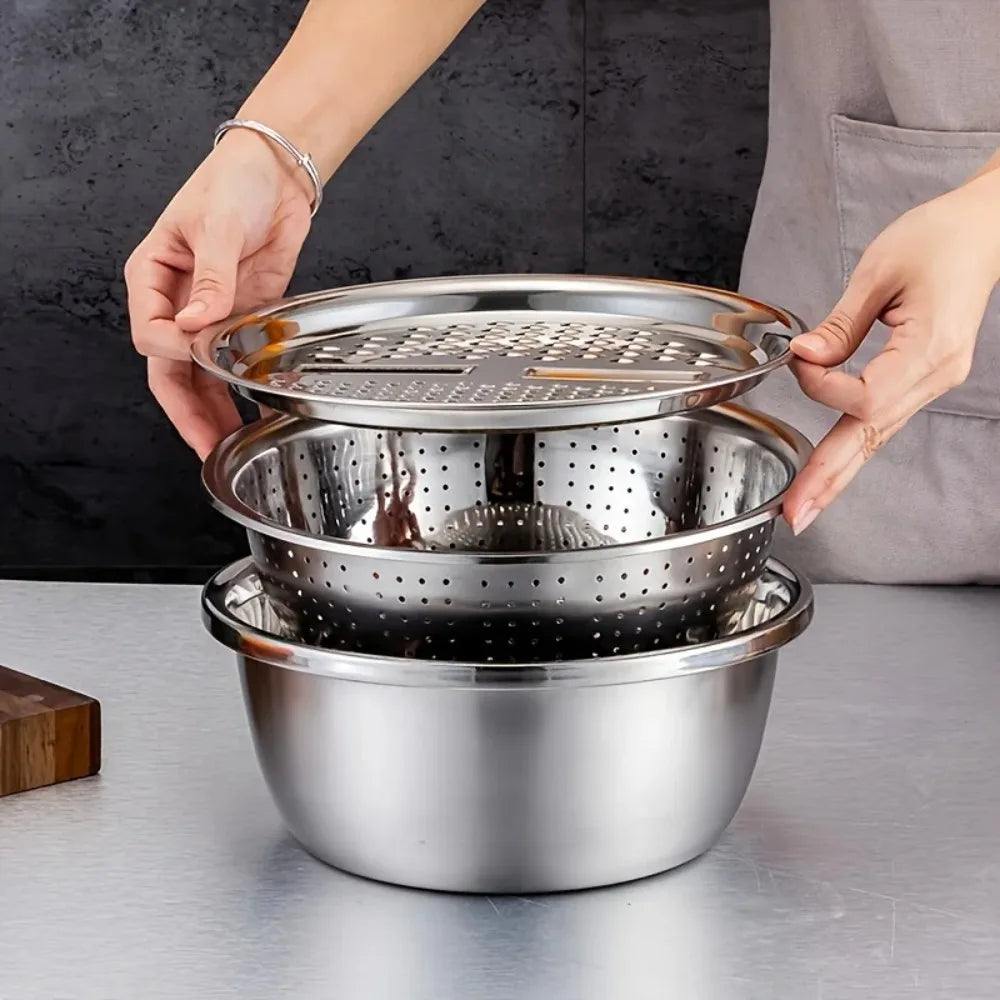 3-Piece Stainless Steel Colander Grater & Salad Bowl Set Kitchen Grater Set Nixie