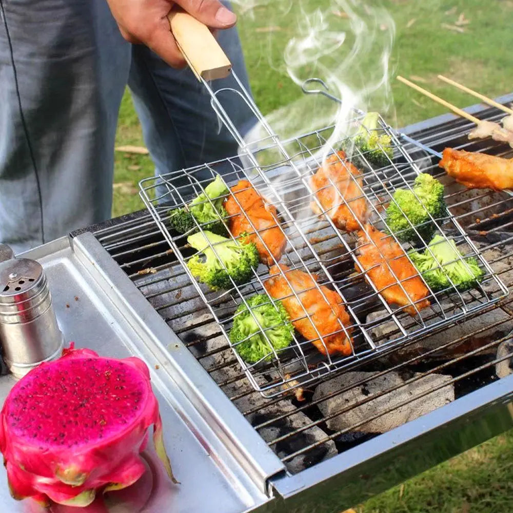 Stainless Steel Folding BBQ Grilling Basket – Fish, Meat & Veg BBQ Grilling Basket Nixie