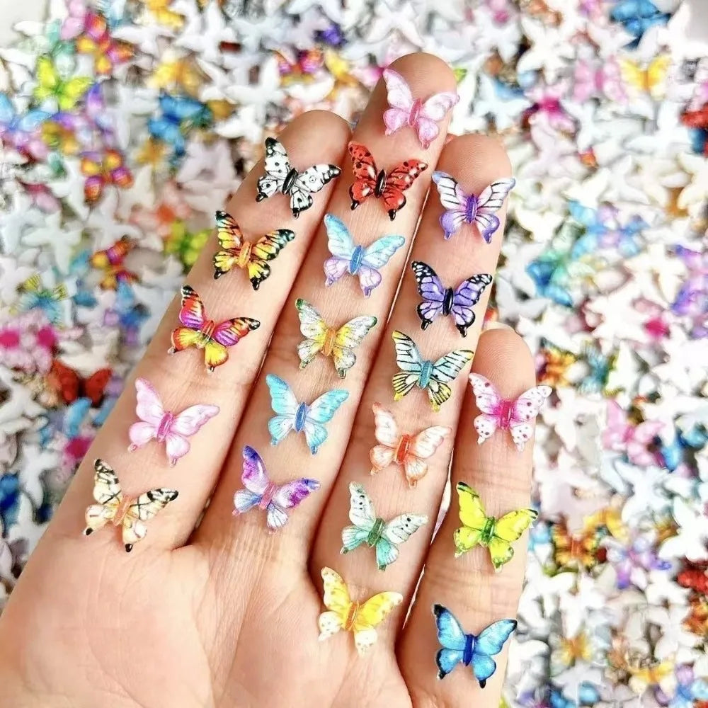 50pcs 3D Butterfly Nail Charms – Multicolor Glossy Resin Set Nail Art Charms Nixie 50pcs