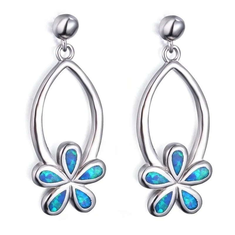 Flower Simulated Opal Stud Earrings – Blue White Floral Women Stud Earrings Nixie