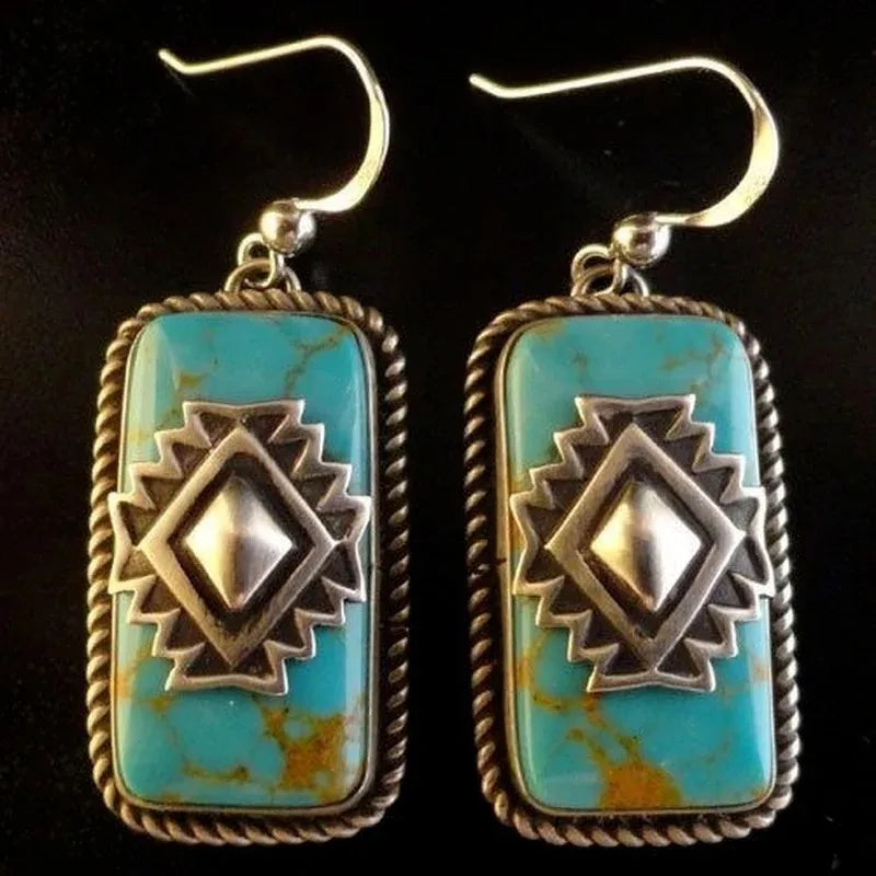 Vintage Silver Turquoise Dangle Hoop Earrings for Women Dangle Hoop Earrings Nixie