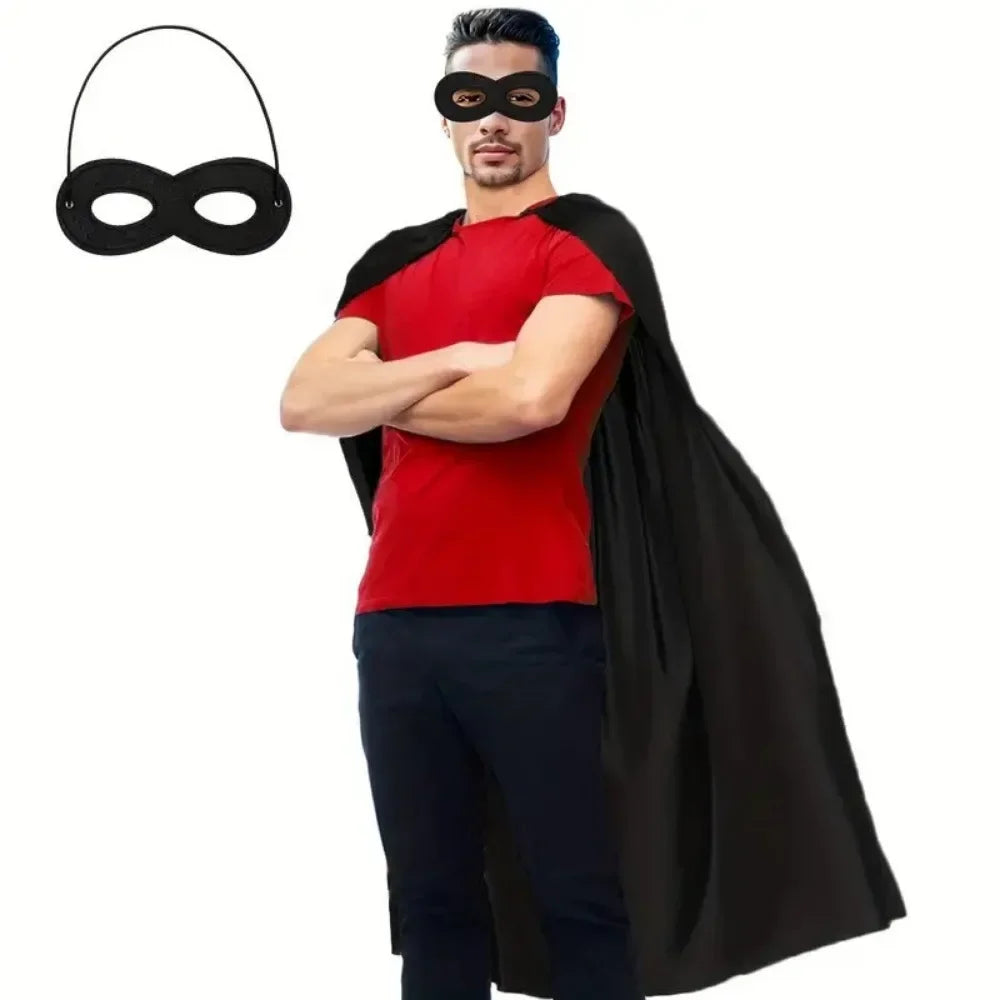 Adult Superhero Cape & Eye Mask – Halloween Costume Cloak Halloween Costume Cape Nixie black One Size