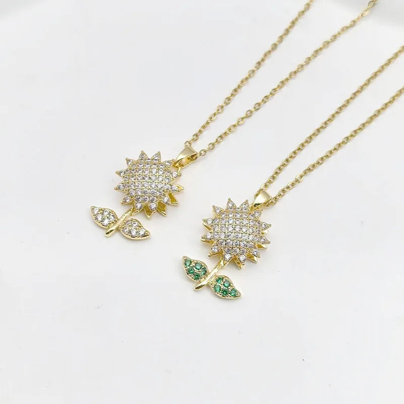 Rotatable Sunflower Zircon Pendant Necklace – Gold Copper Pendant Necklace Nixie