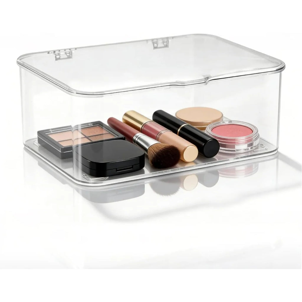 Clear Flip-Top Desk Organizer Box – Cosmetics & Jewelry Desk Storage Organizer Nixie white