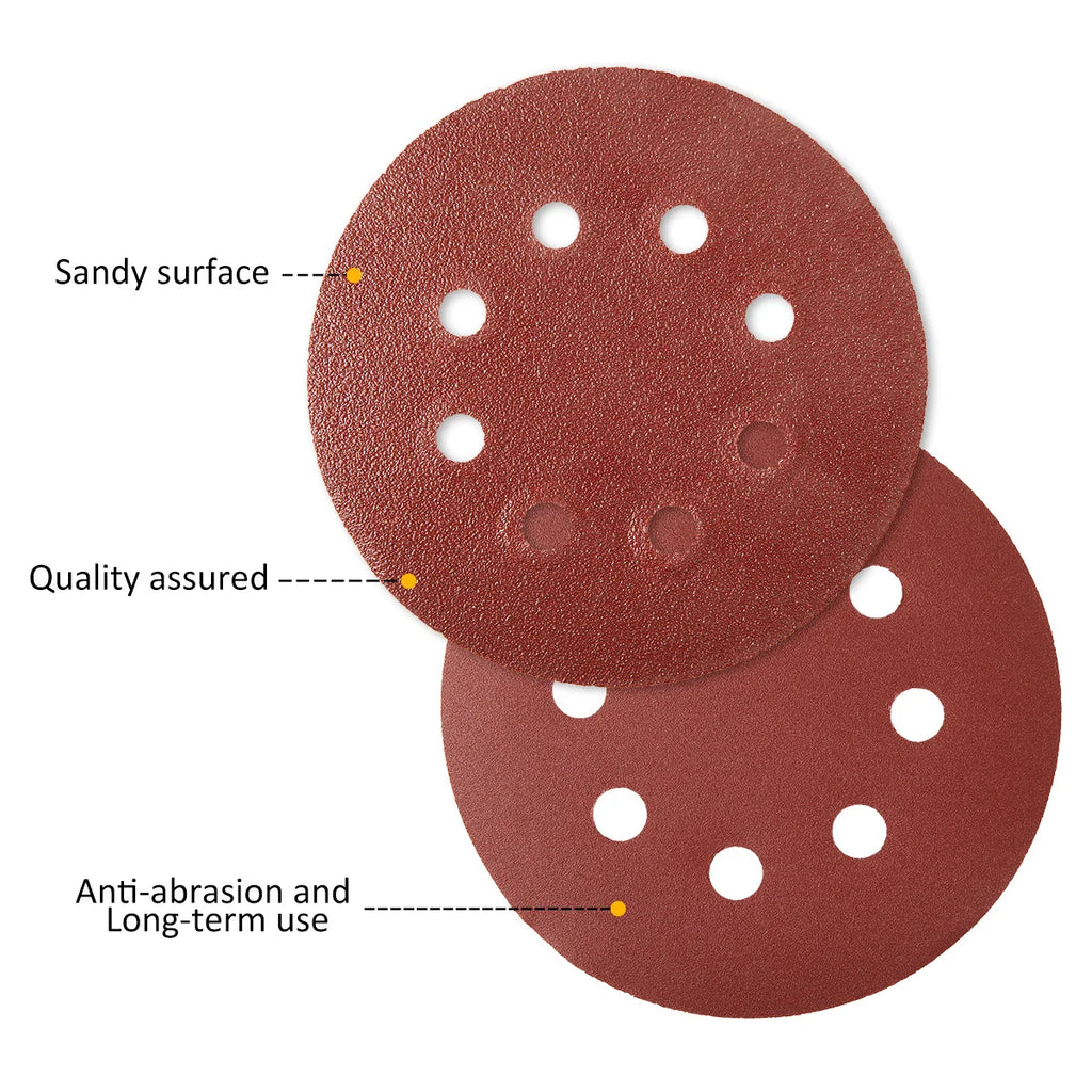 100Pcs 5" Hook & Loop Sanding Discs 80–3000 Grit | 8-Hole Abrasive Sanding Discs Nixie