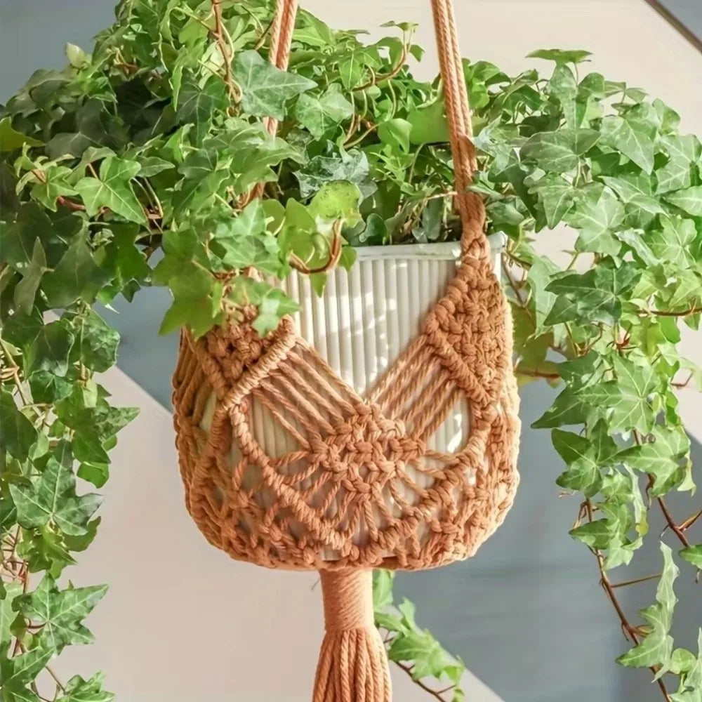 Boho Macrame Plant Hanger Cotton Rope Woven Hanging Basket Macrame Plant Hanger Nixie Khaki