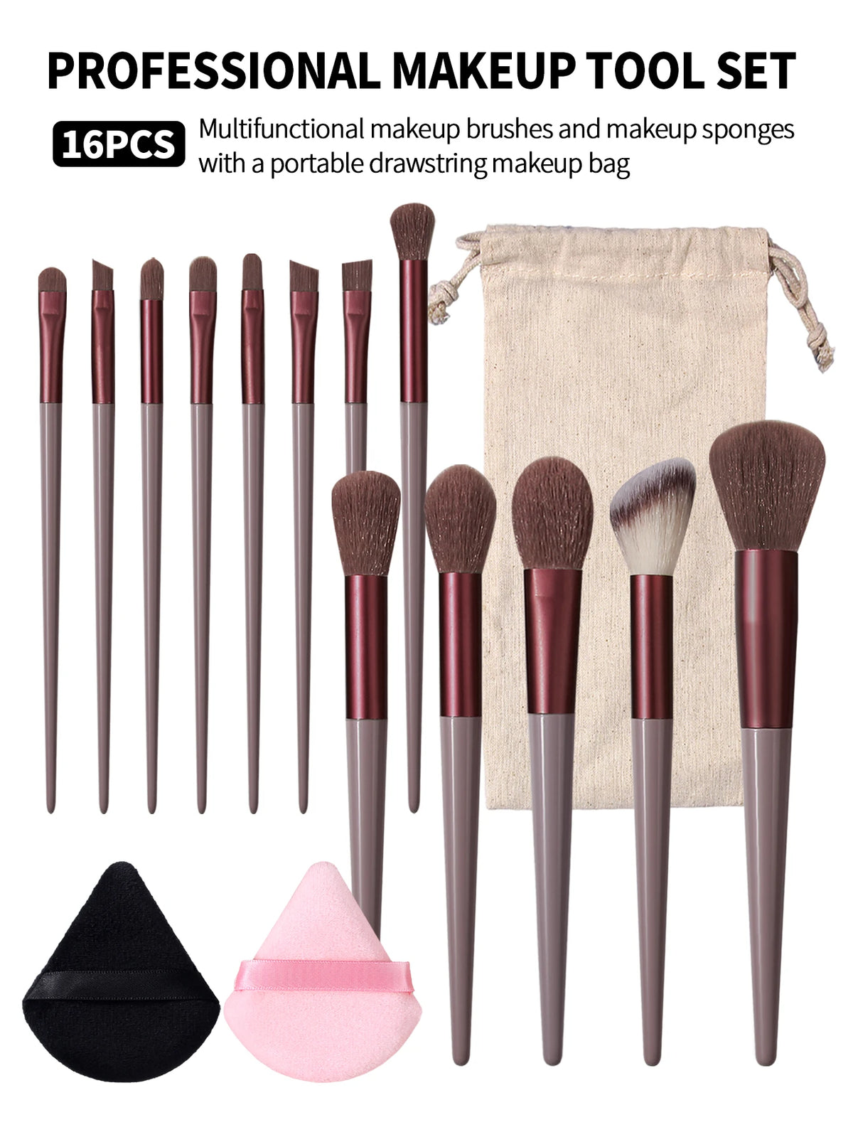 16-Piece Professional Makeup Brush Set with Bag | Nixie Makeup Brush Set Nixie