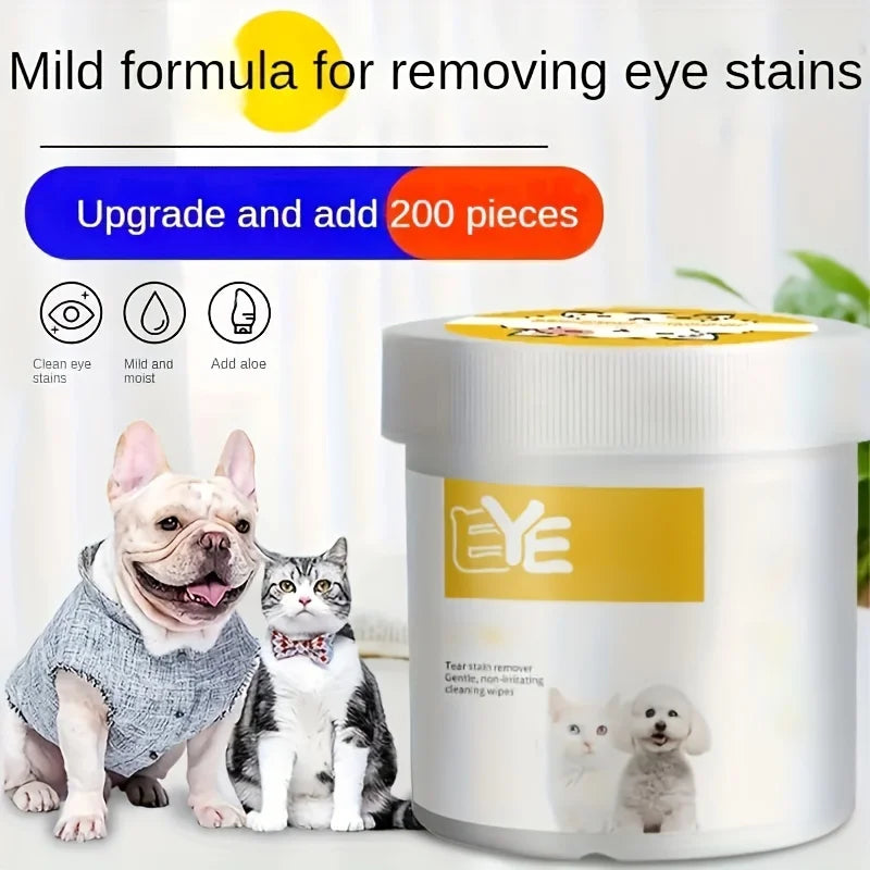 200pcs Pet Eye Cleaning Wipes – Tear Stain Remover Dogs & Cats Pet Eye Wipes Nixie