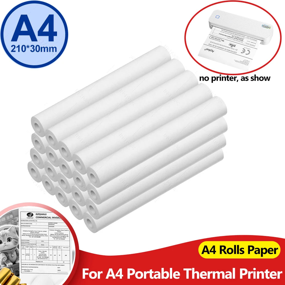 PeriPage A4 Thermal Paper Rolls 210mm BPA-Free – 7M Per Roll Thermal Paper Rolls Nixie