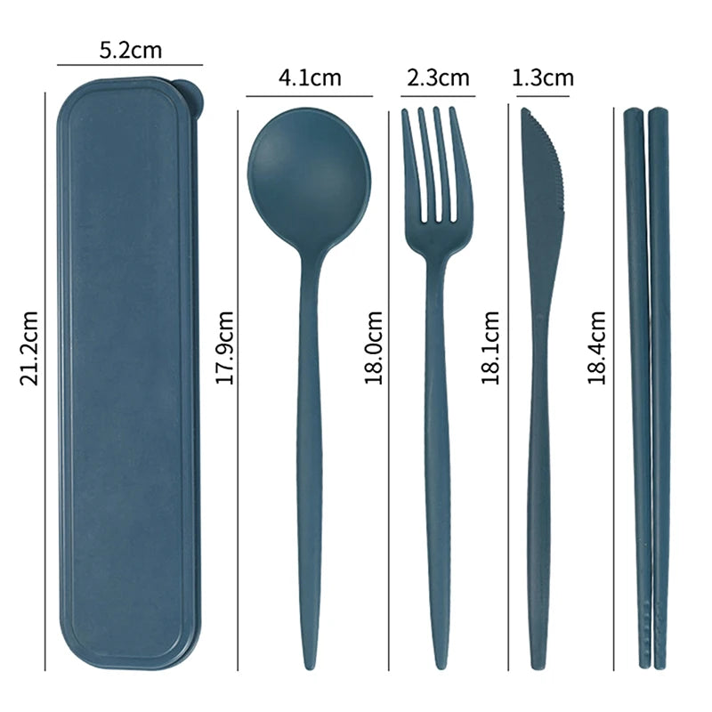 4-Piece Wheat Straw Reusable Cutlery Set with Case | Eco Utensils