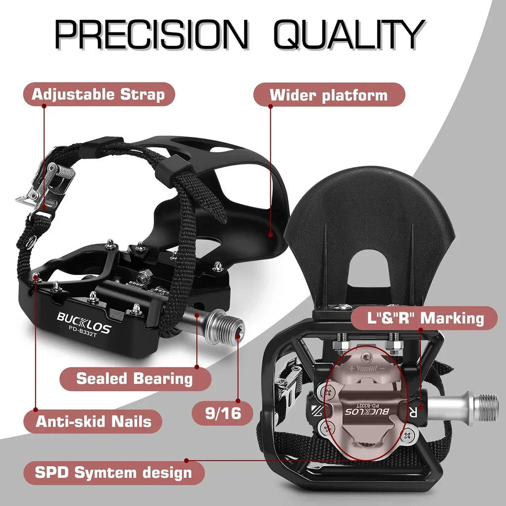 BUCKLOS Dual Function MTB Road Bike Pedals SPD Aluminum Alloy Bicycle Pedals Nixie