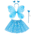 4-Piece Fairy Princess Costume Set – Wings, Wand, Skirt & Headband Kids Costume Set Nixie Blue