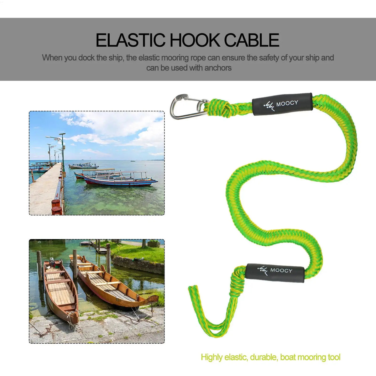 Elastic Bungee Boat Dock Line – Adjustable Mooring Rope