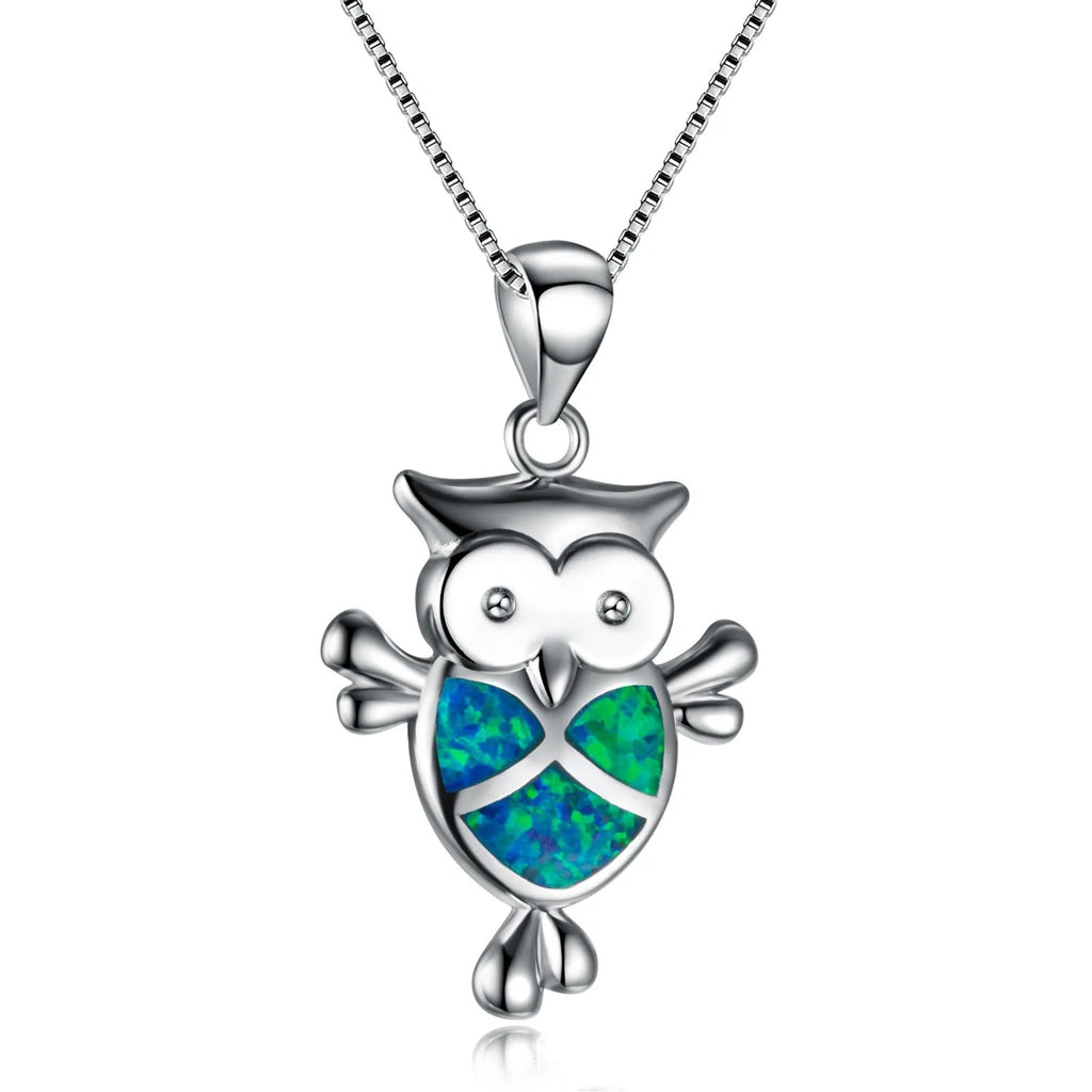 Owl Created Opal Pendant Necklace – Elegant Women's Gift Pendant Necklace Nixie