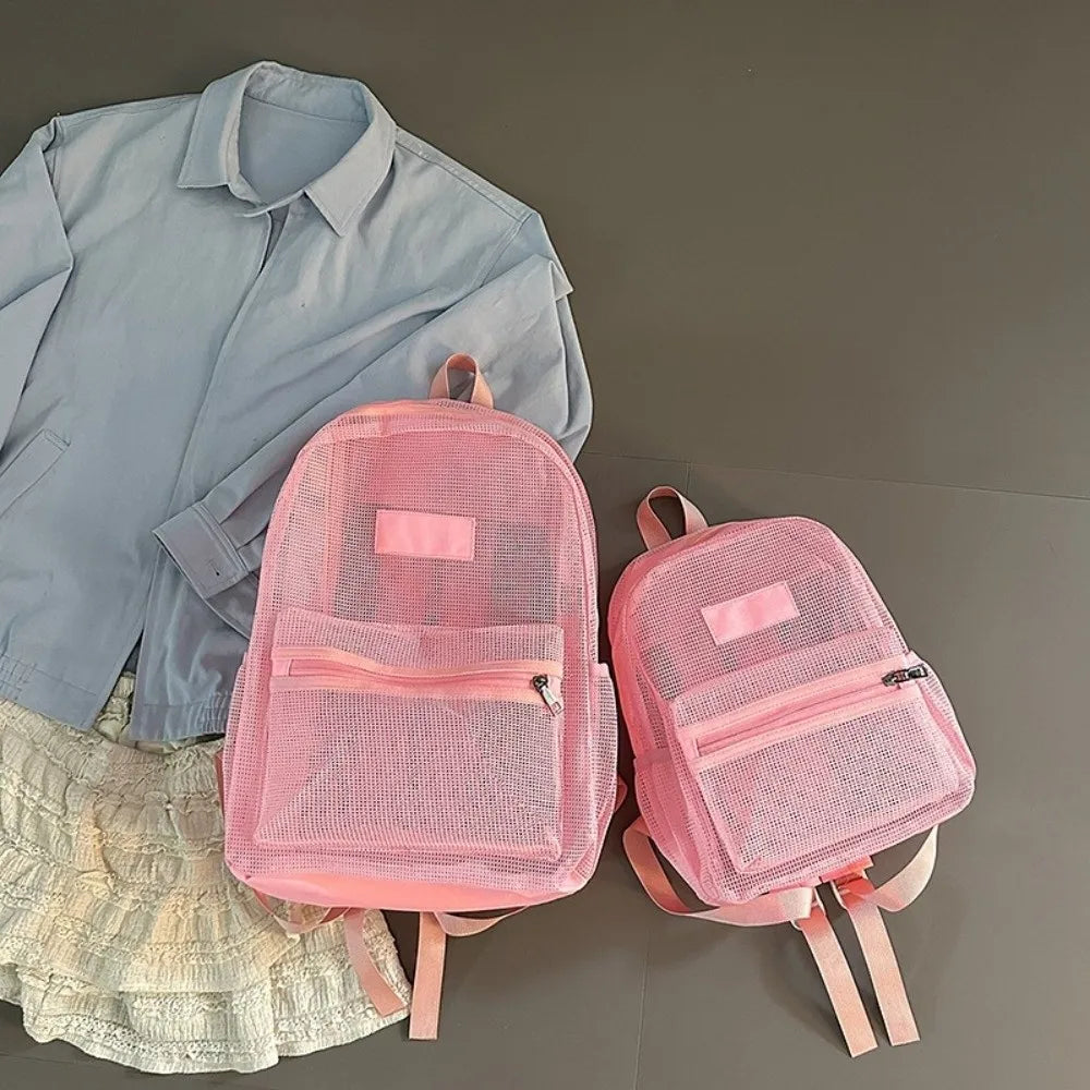 Breathable Mesh Transparent Backpack – Multi-Pocket Bookbag