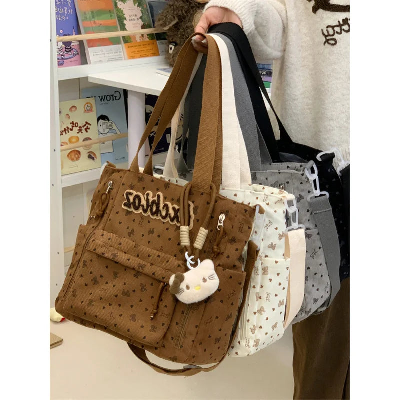 Nixie Corduroy Tote Bag – Large Capacity Women's Shoulder Bag Corduroy Tote Bag Nixie