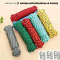 7-Piece Nylon Clothesline Kit – 10M Rope & 6 Hooks Indoor/Outdoor Rope & Hook Kit Nixie 7 Piece