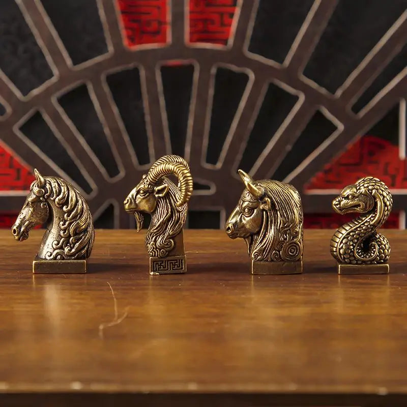 Brass Chinese Zodiac Animal Head Figurine | Vintage Collectible Collectible Figurine Nixie