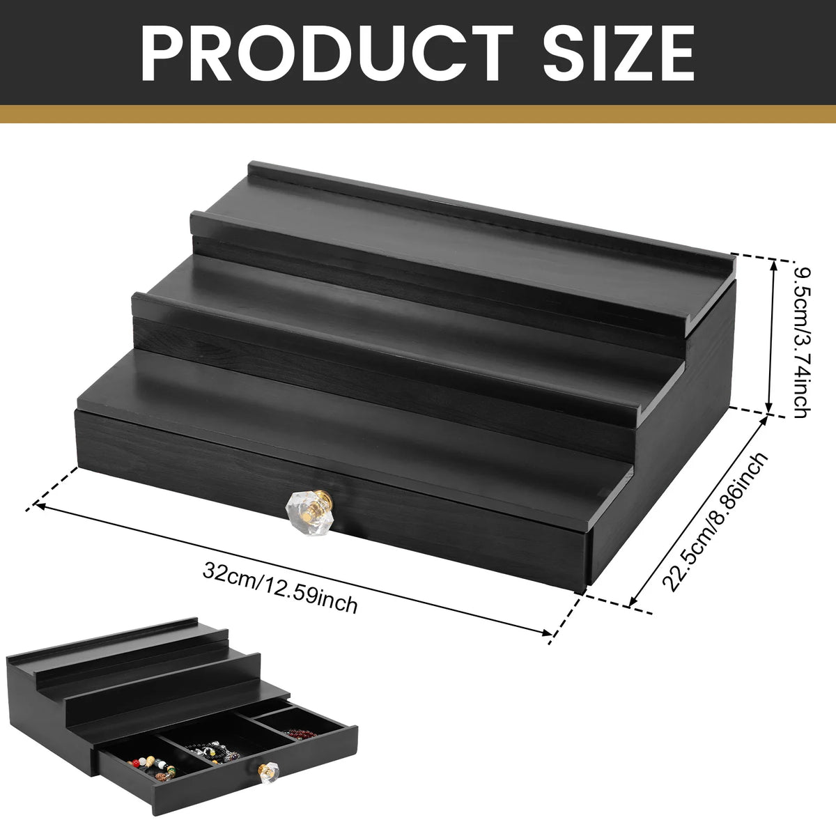 Wooden 3-Tier Perfume Organizer with Drawer | Nixie Perfume Display Stand Nixie