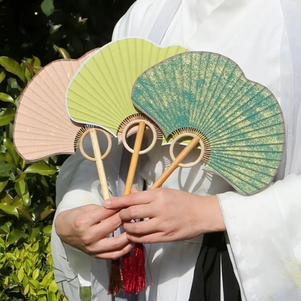 Vintage Rice Paper Ginkgo Round Fan – Chinese Style Décor Decorative Round Fan Nixie
