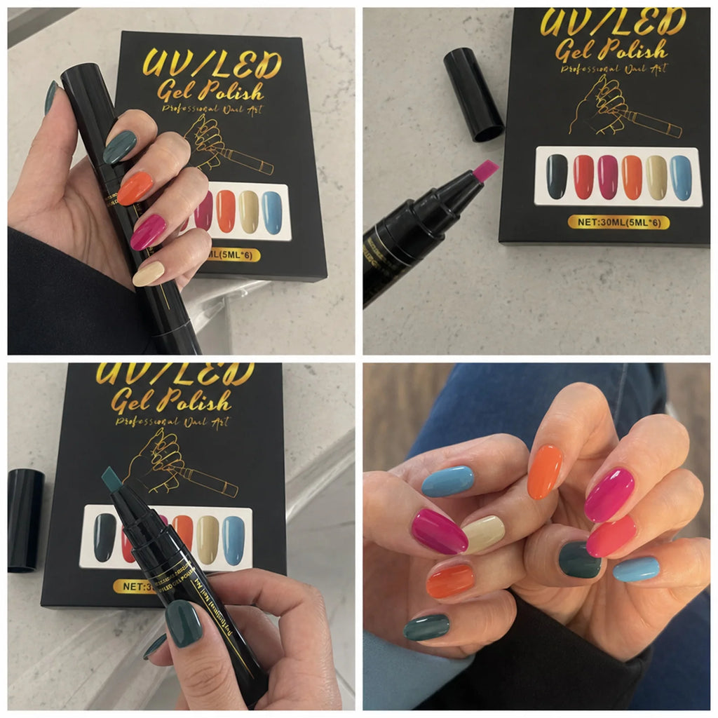 6-Piece UV LED Gel Nail Polish Pen Set – Vibrant DIY Colors Gel Nail Polish Set Nixie