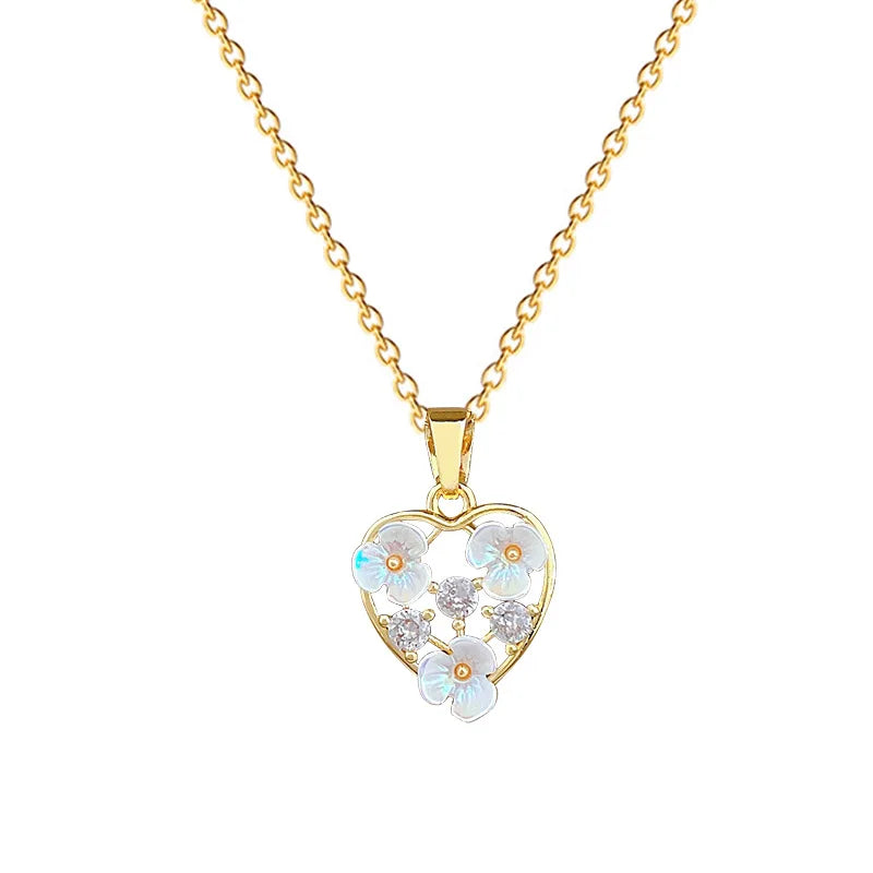 Heart Flower Pendant Choker Necklace – Gold Stainless Steel Pendant Necklace Nixie