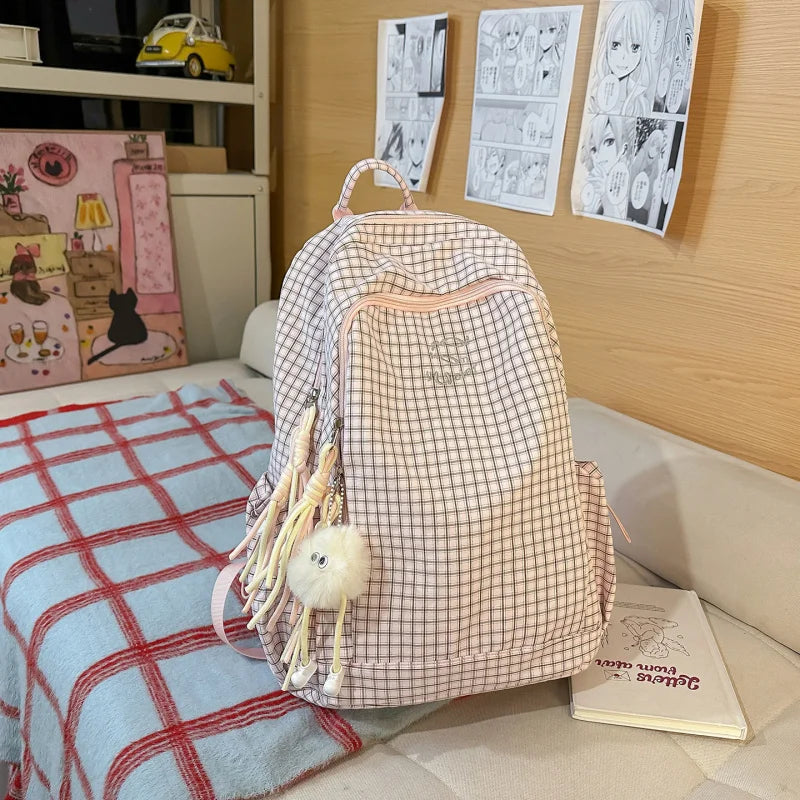 Nixie Plaid Backpack Women – Large Capacity College School Bag Women's Backpack Nixie