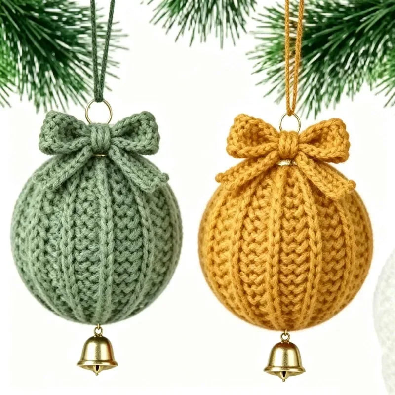 Hand Crochet Christmas Ball Ornaments with Bells – 10 Pcs Christmas Ornament Set Nixie