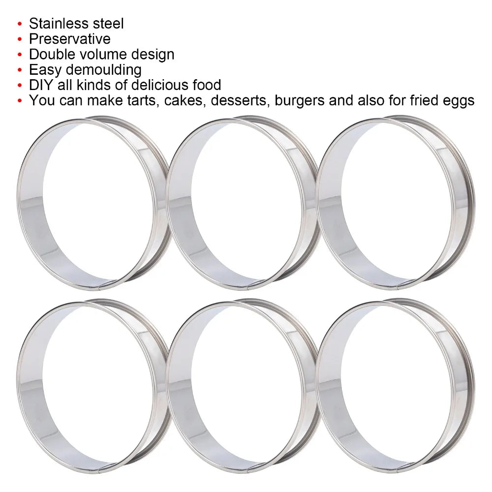 6-Piece Stainless Steel Crumpet Rings – Open Bottom Baking Molds