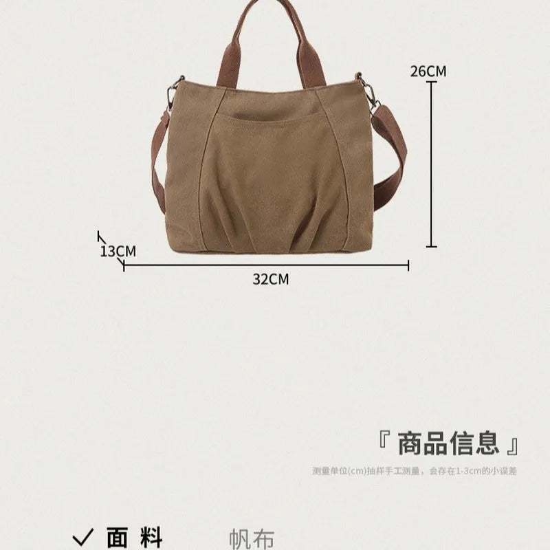 Women's Pleated Canvas Tote Bag – Vintage Artistic Handbag Canvas Tote Bag Nixie