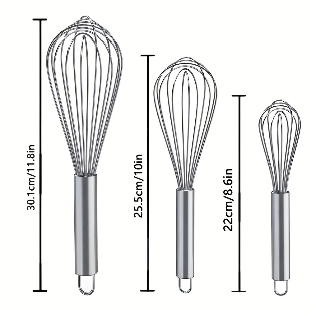 3-Piece Stainless Steel Balloon Whisk Set – 8", 10" & 12" Kitchen Whisk Set Nixie