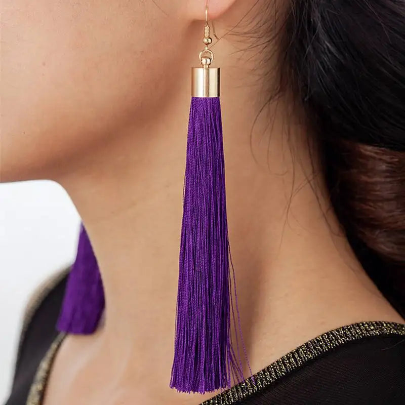 Boho Long Tassel Drop Earrings | 14 Colors | Allergy-Free Tassel Drop Earrings Nixie