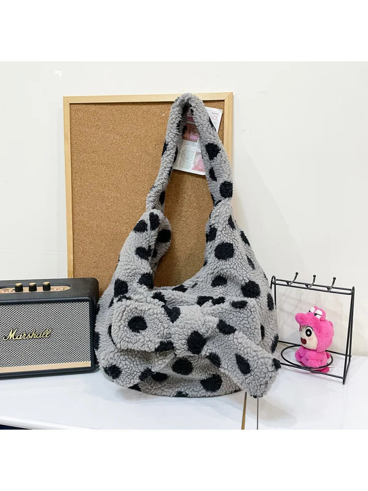 Bowknot Plush Polka Dot Tote Bag – Large Crossbody for Women Women's Shoulder Bag Nixie