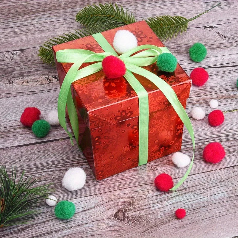 180Pcs Christmas Pom Poms Red Green White – DIY Craft Set