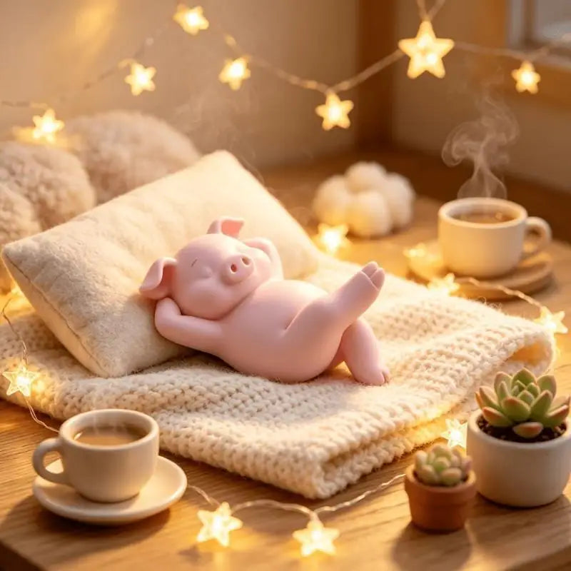 Cute Reclining Pink Pig Figurine – 3D Print Mini Desk Ornament Decorative Figurine Nixie