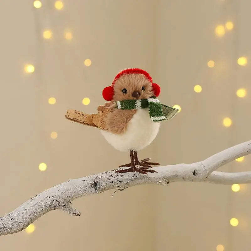Christmas Plush Bird Ornaments – Santa Hat & Scarf Xmas Decor Christmas Tree Ornament Nixie