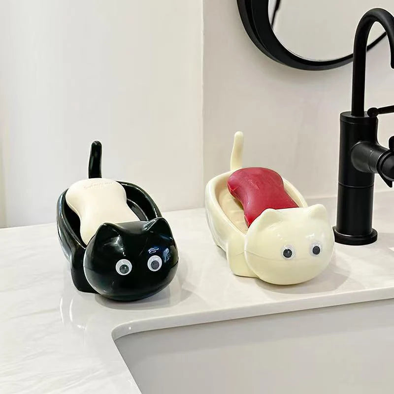 Cute Cat Soap Dish with Drainage | Cartoon Bathroom Soap Holder Soap Dish Holder Nixie