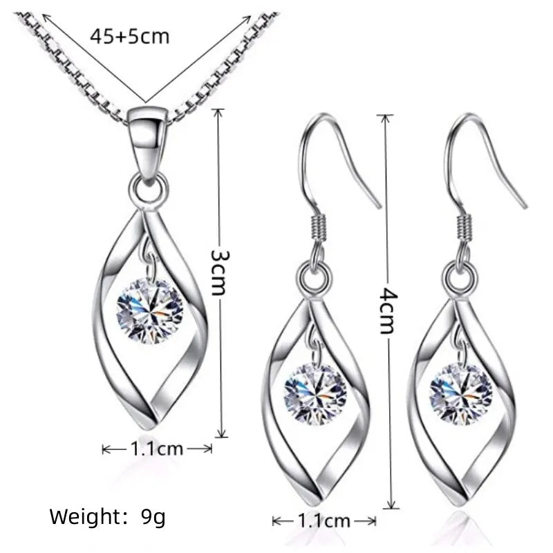 3-Piece Silver Crystal Necklace & Earrings Set | Nixie Fashion Jewelry Set Nixie