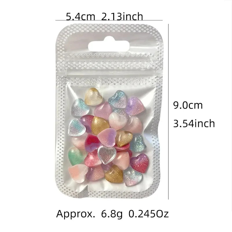 30Pcs 3D Kawaii Nail Charms – Heart Star Iridescent Glitter Kit Nail Art Charms Nixie
