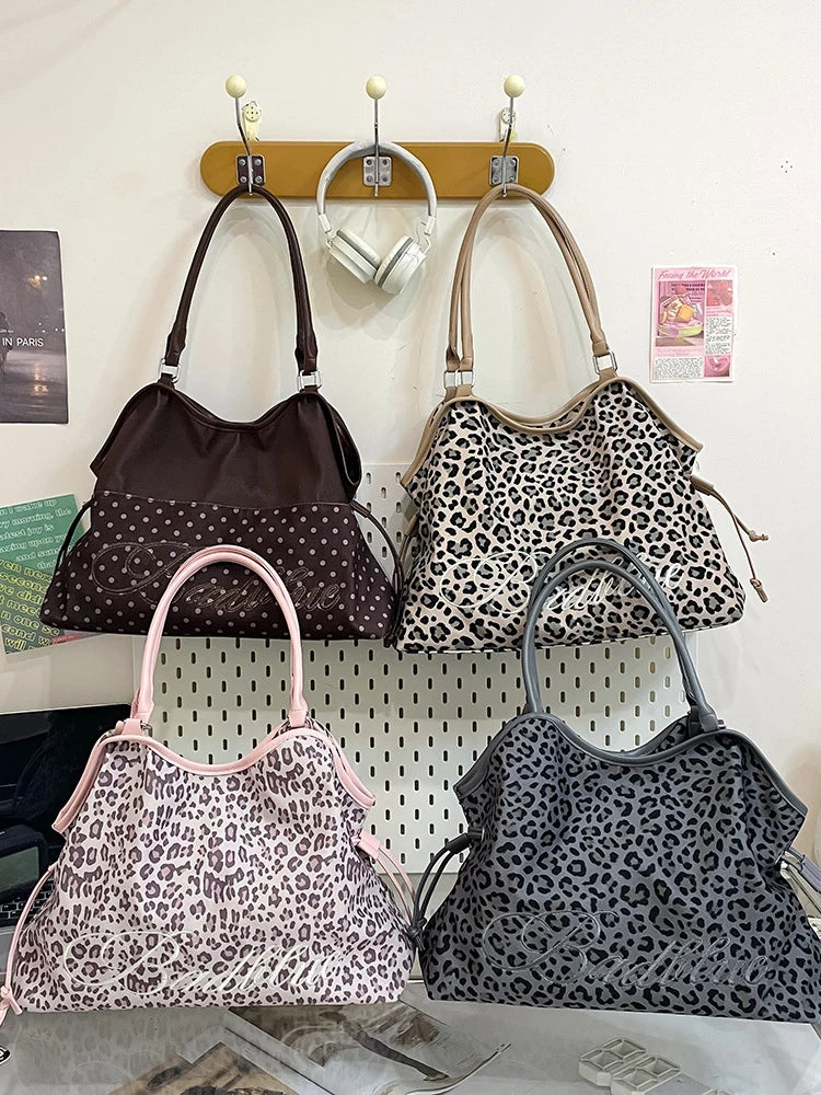Women's Leopard Print Large Canvas Tote Bag | Drawstring Commuter Canvas Tote Bag Nixie