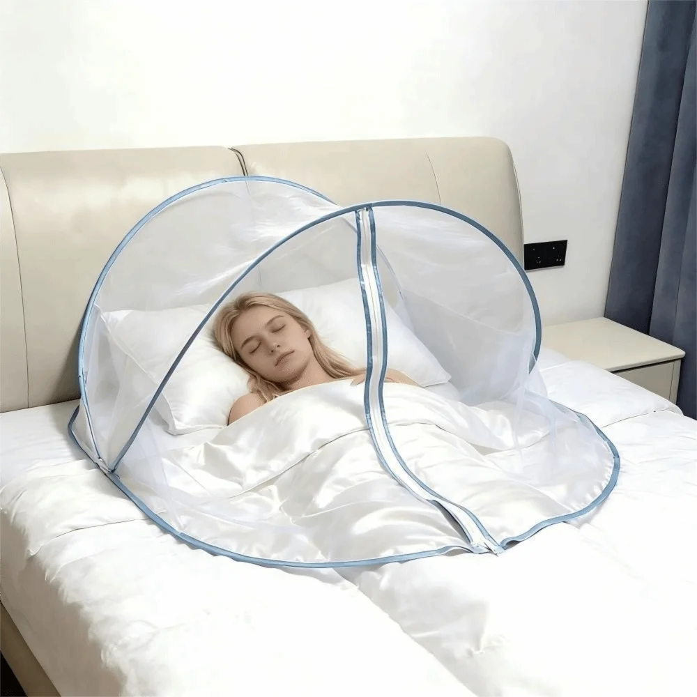 Foldable Pop-Up Bed Mosquito Net – Single Canopy with Zipper