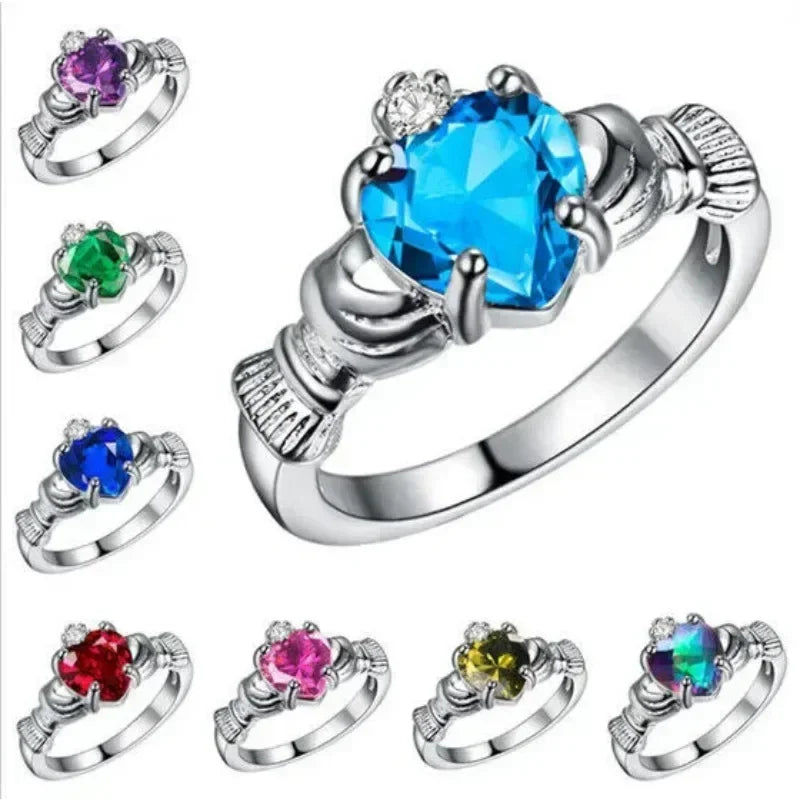 Silver Blue Zircon Crown Claddagh Ring | Sizes 6–10 Fashion Ring Nixie