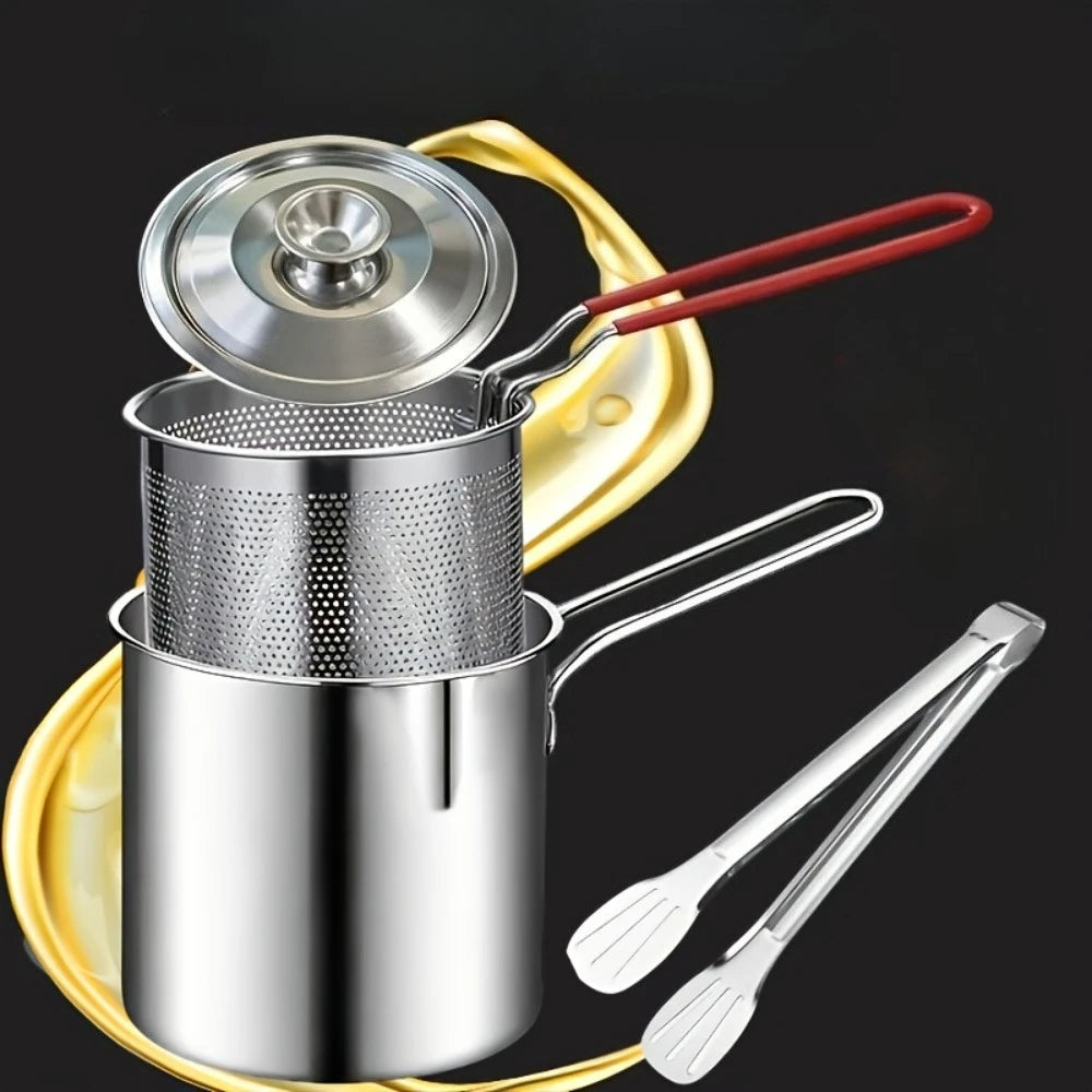 Stainless Steel Fryer Basket with Filter & Tongs | Kitchen Set Fryer Basket Set Nixie