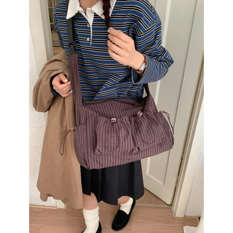 Plaid Tote Bag – Large Capacity Lightweight Shoulder Bag Tote Shoulder Bag Nixie